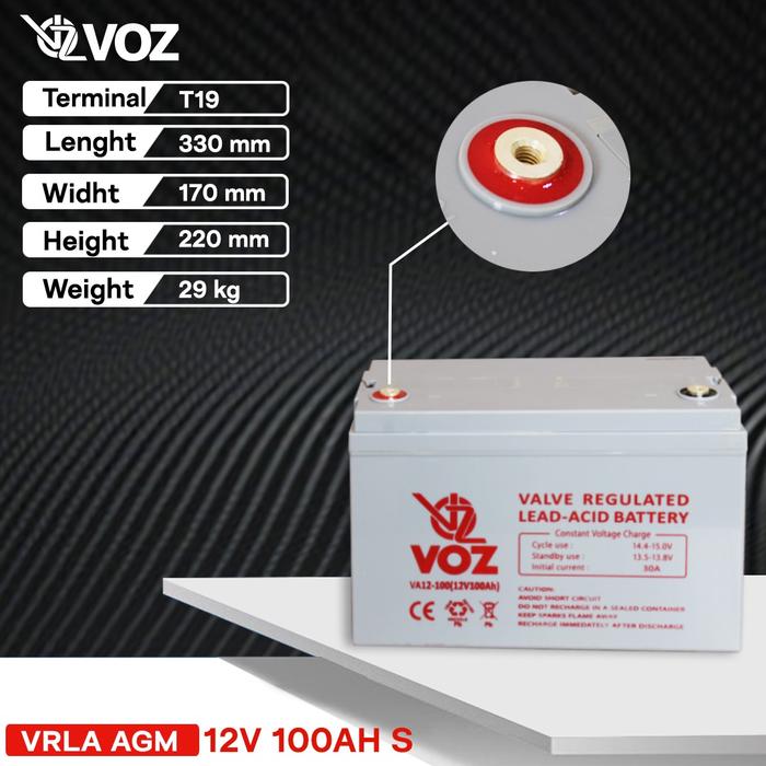 Premium Battery VOZ Deep Cycle VRLA 12V 100Ah Aki Kering Best Performa