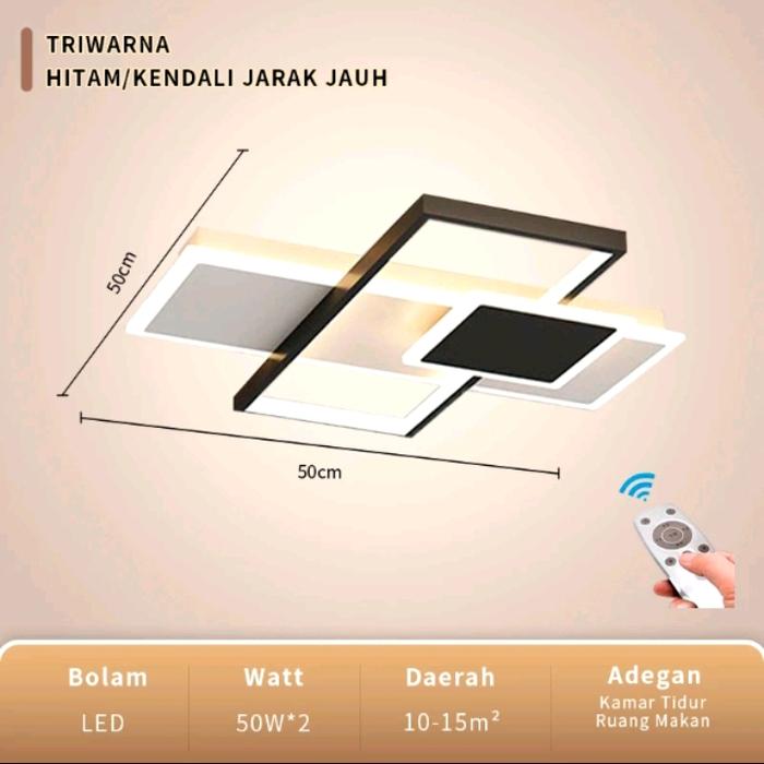 Gambar Lampu gantung plafon minimalis modern led persegi - HITAM 50CM dari HOME LAMP DECOR undefined Tokopedia