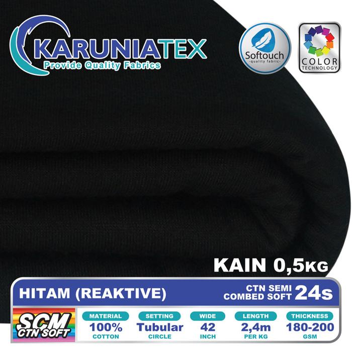 Gambar Kain Kaos Cotton Semi Combed 24s | Hitam Reaktive | Karunia Textile - Kain 0,5kg dari Karunia Textile undefined Tokopedia