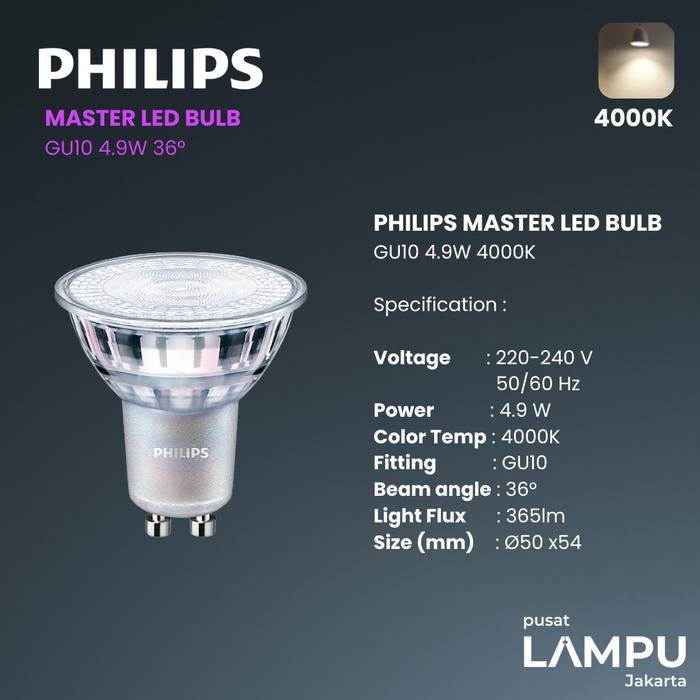 Gambar PHILIPS MASTER GU10 4.9WATT 4.9W 3000K 36D DIMMABLE 220VOLT PHILIPS - 4000K dari Pusat Lampu Jakarta undefined Tokopedia