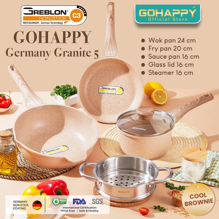 Gambar PANCI SET SEHAT Gohappy Germany Granite 5pcs baby and family pan - GERMANY 5 BROWN dari Gohappy Store undefined Tokopedia