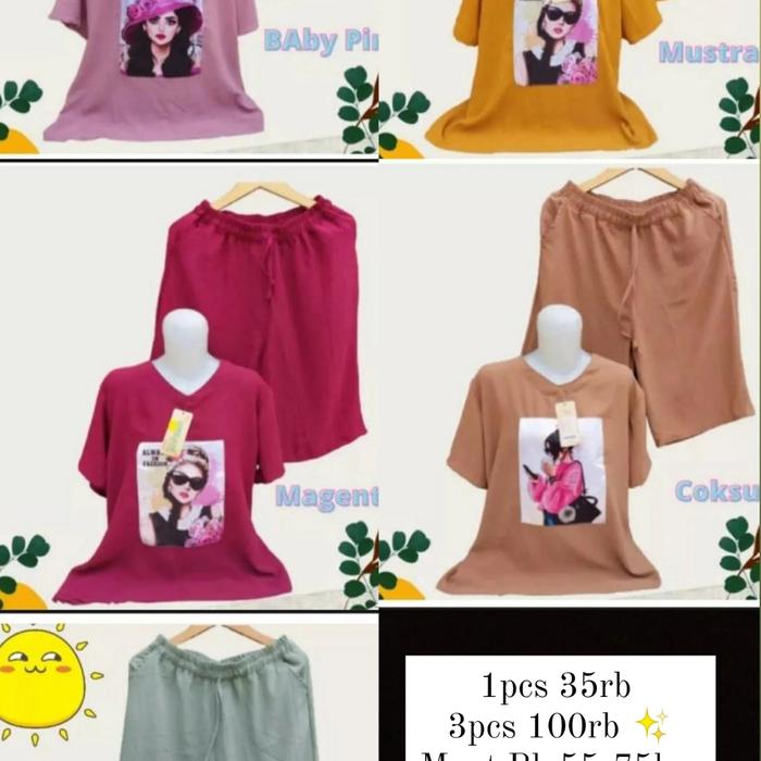 Gambar setelan wanita pendek 100ribu dapet 3pcs//setelan wanita sablon murah - 3pcs 100rb, Allsize xxL dari Lintang NS Store1 undefined Tokopedia