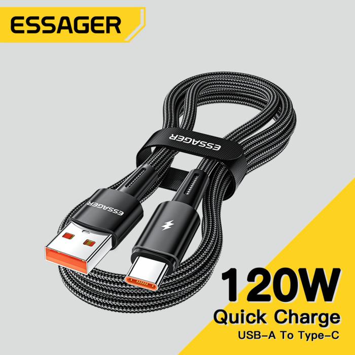 Gambar Essager Kabel Charger USB To Type C Fast Charging 120W Cable Oppo Vivo - BLACK - 1 METER dari AUTOVENTI Official Store undefined Tokopedia