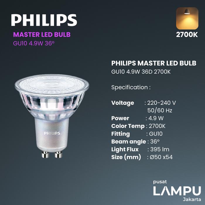 Gambar PHILIPS MASTER GU10 4.9WATT 4.9W 3000K 36D DIMMABLE 220VOLT PHILIPS - 2700K dari Pusat Lampu Jakarta Kota Administrasi Jakarta Pusat Tokopedia