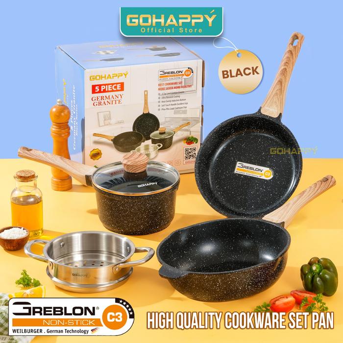 Gambar PANCI SET SEHAT Gohappy Germany Granite 5pcs baby and family pan - GERMANY 5 BLACK dari Gohappy Store undefined Tokopedia