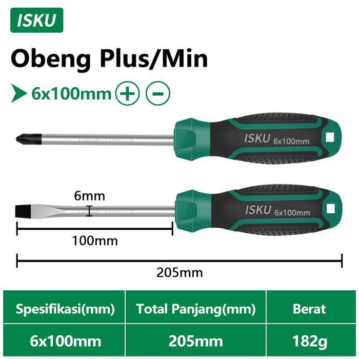 Gambar ISKU Obeng Set Screwdriver Set/Obeng Plus Minus Magnet 2-in-1 - 6*100mm dari repair tools undefined Tokopedia