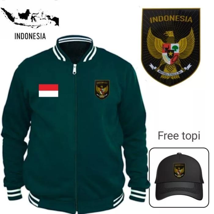 Gambar Jaket Varsity Logo Garuda Indonesia Baseball + Bonus Topi / botol - hijau botol, M dari Sweaterhoodiepolosid undefined Tokopedia