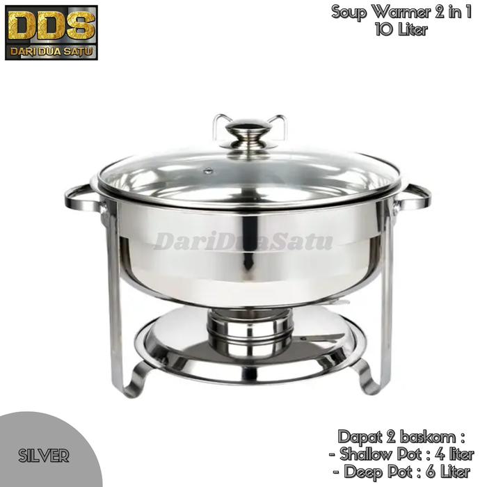 Gambar Soup Warmer Bulat Silver Gold 2in1 10 Liter Food Warmer 32 cm - Silver dari DariDuaSatu undefined Tokopedia