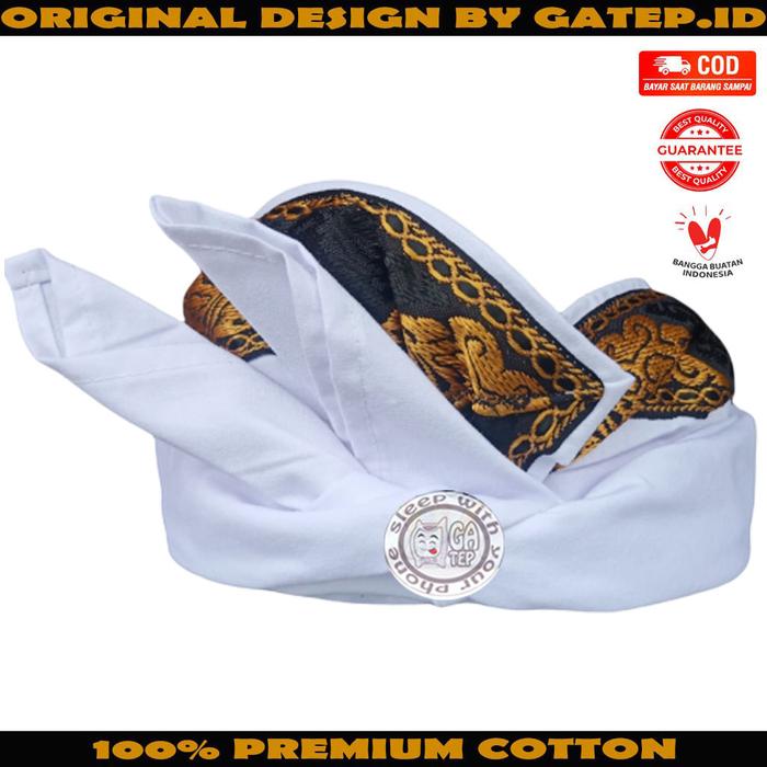 Gambar Udeng Bali Putih Polos Tepi Poleng Hitam Putih Setengah Jadi - Motif 10, Langsung Pakai dari Gatep Udeng Bali undefined Tokopedia