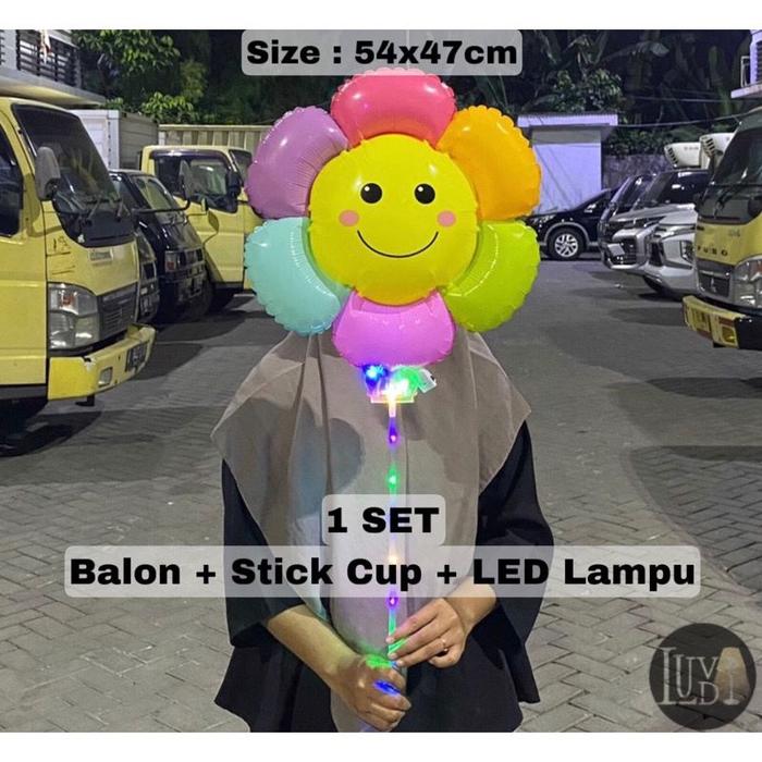 Gambar Balon Matahari Sunflower + Stick Cup Grosir Murah - [M] 47x54cm LED dari Vicias undefined Tokopedia