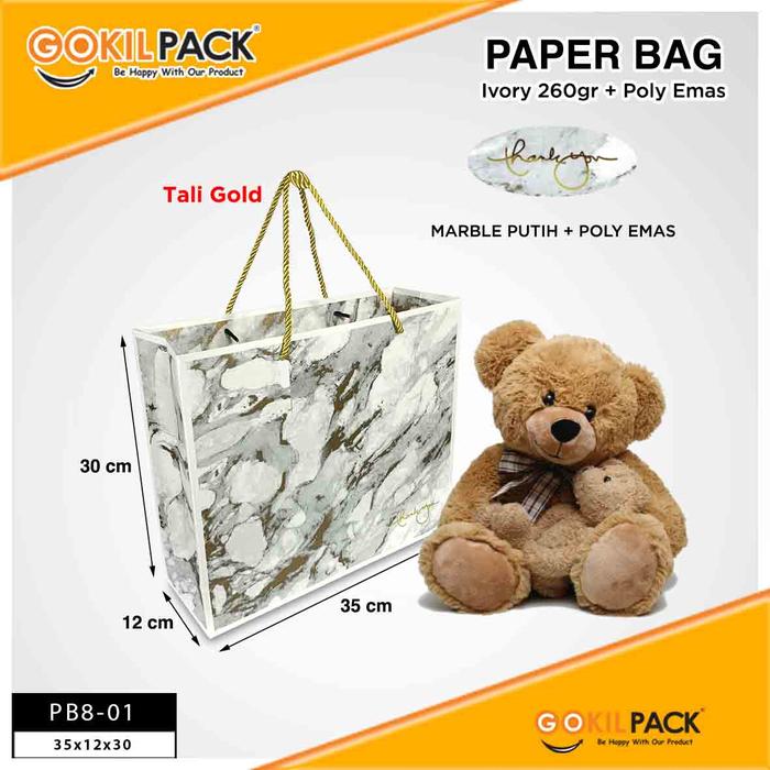 Gambar Paper Bag Rose Marble-Goodie Bag Tas Kado Ulang Tahun Jumbo - PB8 -  35x12x30Putih dari GOKIL PACKAGING undefined Tokopedia