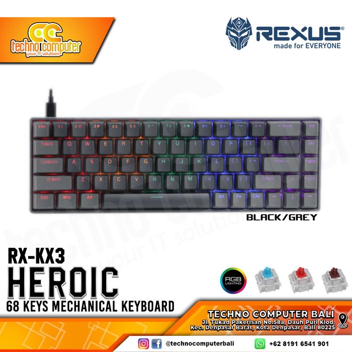 Gambar KEYBOARD GAMING REXUS HEROIC KX3 Mechanical - Gaming Keyboard - Black/Grey, Brown dari Techno Computer Bali undefined Tokopedia
