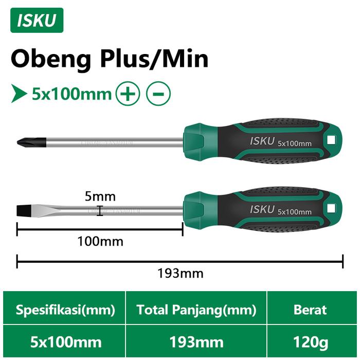 Gambar ISKU Obeng Set Screwdriver Set/Obeng Plus Minus Magnet 2-in-1 - 5*100mm dari repair tools undefined Tokopedia