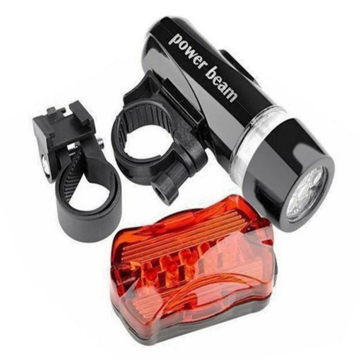 Gambar Satu Paket Lampu Depan Sepeda + Belakang Senter 5 LED 2 Mode ANTI AIR - POWERBEAM4 HTM dari DW Store01 undefined Tokopedia