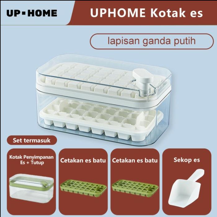 Gambar UPHOME Cetakan Es Batu 32 Grid 2 Tray Wadah Transparan Press Handle / Cetakan Es Warna Hijau dan Putih Silikon Kitchenware - Putih dari UPHOME Official Shop undefined Tokopedia