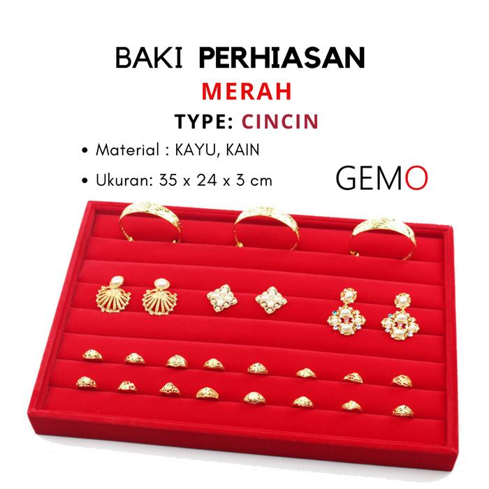 Gambar Baki Nampan Lapis Kain Display Perhiasan (Tray) Permata Mewah - Merah-Cincin dari TokoGemo undefined Tokopedia