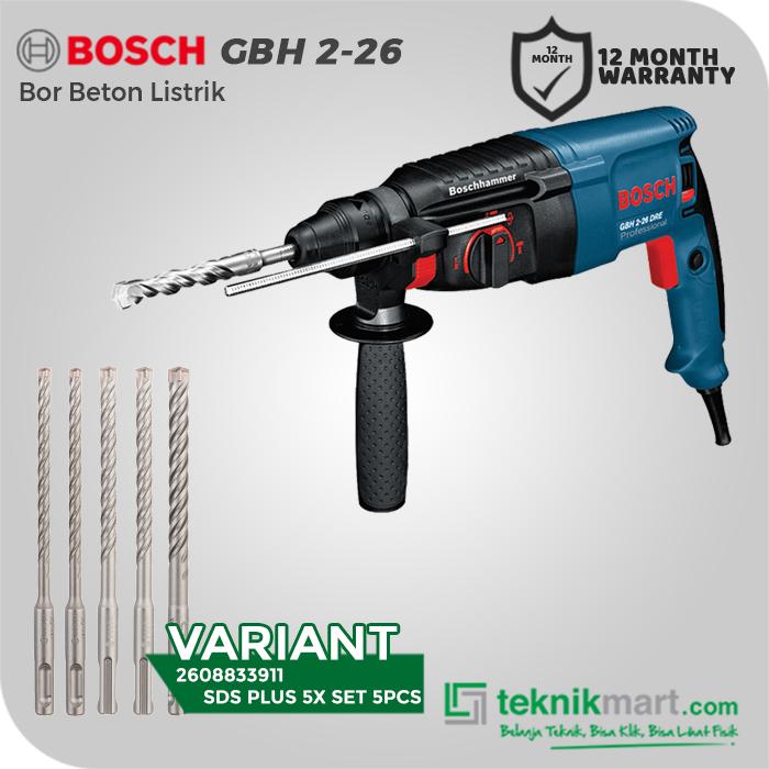 Bosch Rotary Hammer Bor Beton Listrik 26mm 800Watt GBH 2-26 DRE SET W/  SDS 5X 5PCS