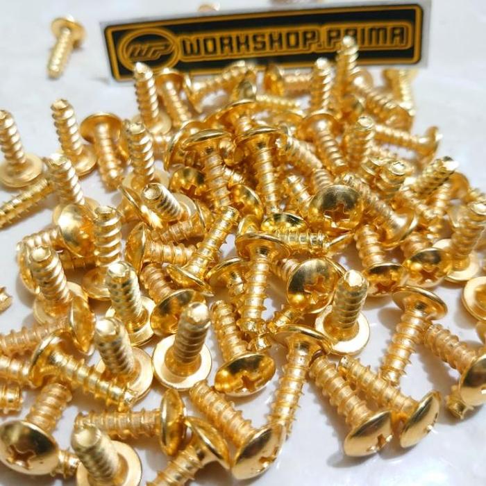 Gambar BAUT CACING SEKRUP ULIR OBENG SKRUP BODI BODY MOTOR+ MUR KLIP - Baut saja gold, Skrup/cacing dari -Popo- undefined Tokopedia