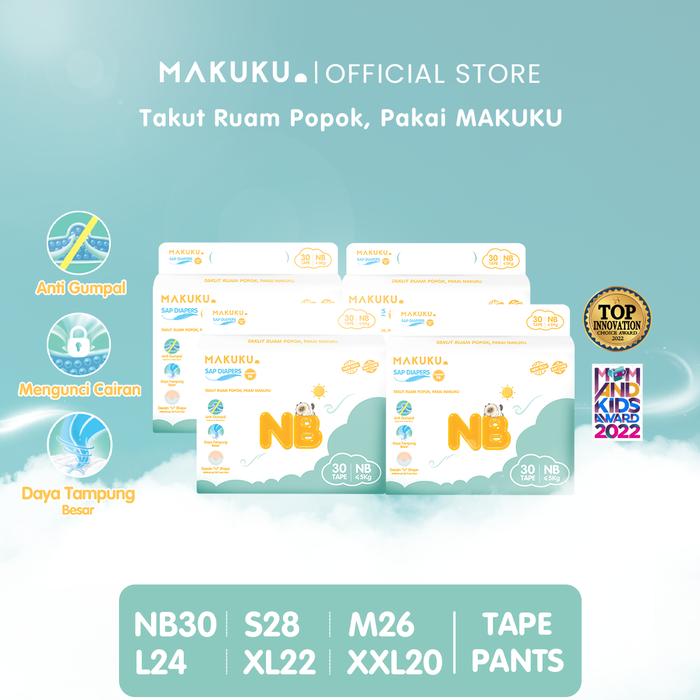 Gambar MAKUKU SAP Diapers Comfort Fit Mini NB/S/M/L/XL/XXL [4 Pack] - NB30 dari MAKUKU_NEW undefined Tokopedia