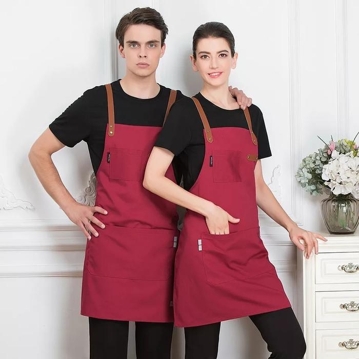 Gambar Gudang Apron Celemek Masak barista barbershop pelayan pria wanita - Maroon dari Be Apron undefined Tokopedia
