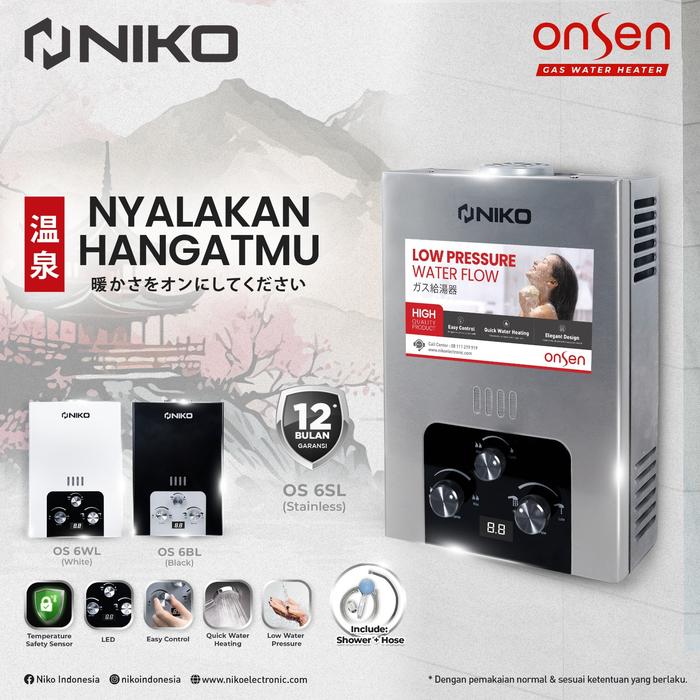 Gambar Niko Onsen Gas Water Heater With LED & Non LED 6L Pemanas Air Gas OS-6 - LED, Black dari Sajun Electronic undefined Tokopedia