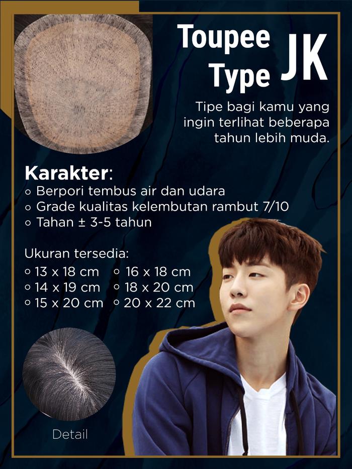 Jual Hair toupee wig pria wanita rambut palsu asli 100% human hair