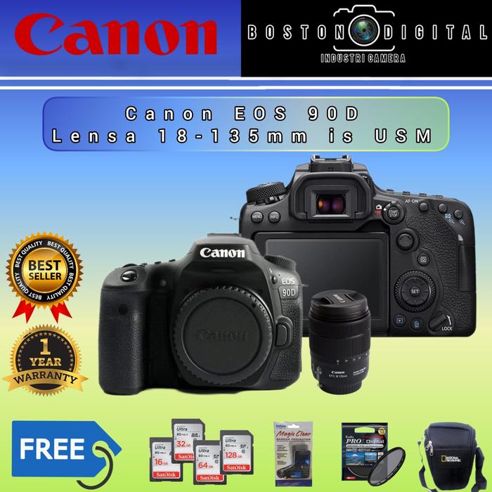 CANON EOS 90D KIT 18-135MM IS USM CANON 90D KIT 18-135MM IS USM BODY  ONLY, PAKET 16GB di Boston Digital Tokopedia