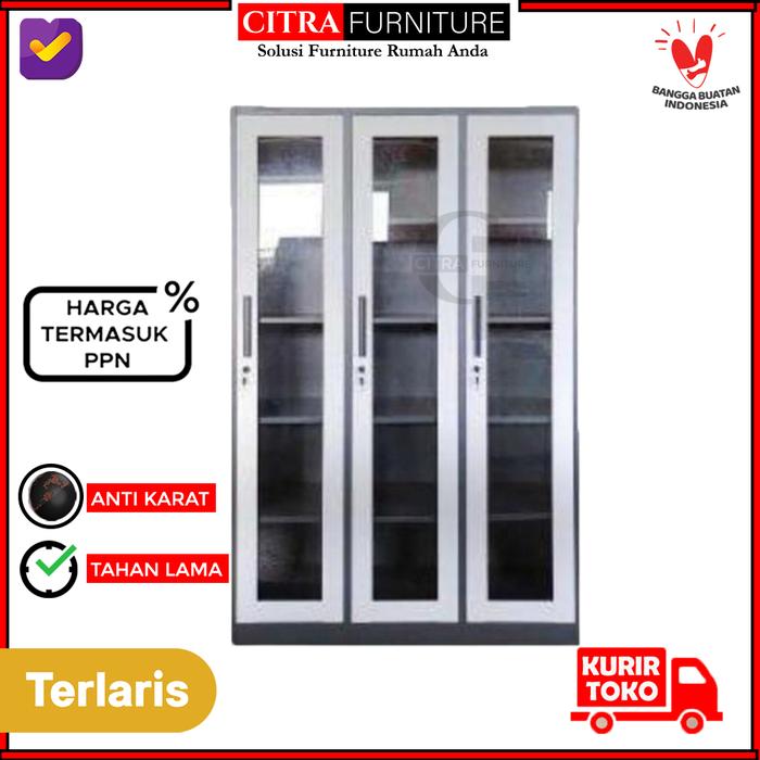 Gambar SHUMO Lemari Arsip Besi 3 Pintu Full Kaca | Filling Cabinet Kantor - TYPE-B, DIRAKIT dari Citra furniture undefined Tokopedia