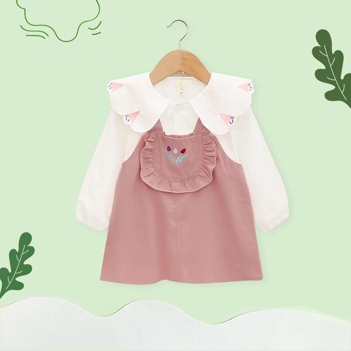 Gambar Dress Bayi Anak Perempuan Lengan Panjang Peterpan Collar Tulip 4304 - Pink, XL dari Wakakids undefined Tokopedia