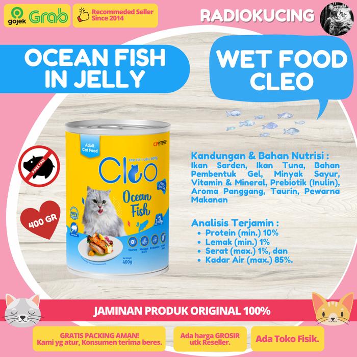 Gambar Wet Food CLEO Adult 400 gr Kaleng Makanan Basah Kucing Dewasa Ocean Fish Mackarel Tuna [ JUWIES RADIO KUCING ] - Adult OceanFish dari RADIO KUCING undefined Tokopedia