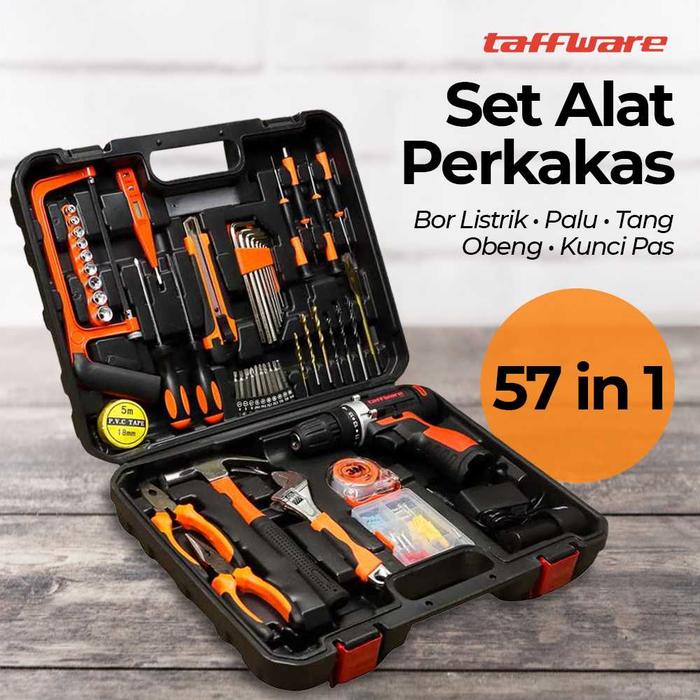 Gambar Toolkit Set Bor Listrik Palu Tang Obeng Kunci Pas 57 in 1 Hand Tool dari Winar-Store undefined Tokopedia