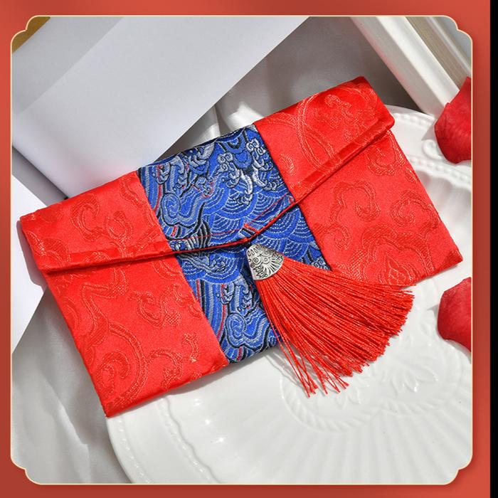 Gambar Angpao dompet imlek bahan saten bormotif rumbai - rumbai biru dari AGCollectionShop_NEW undefined Tokopedia