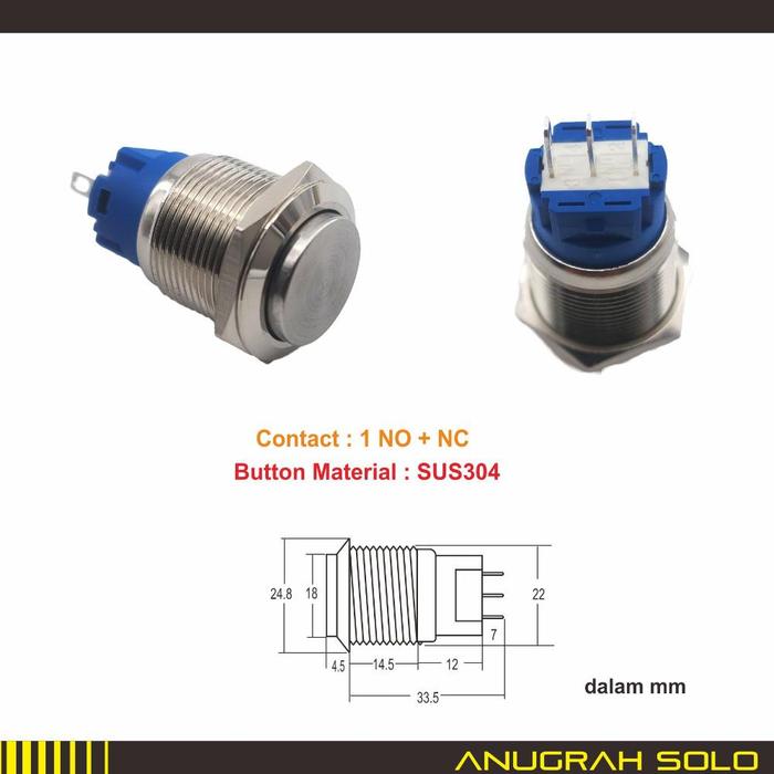 Gambar Metal Push Button Pushbutton Tombol Tekan Push ON 12mm 16mm 19mm 22mm - 22mm, Momentary dari TO DO undefined Tokopedia