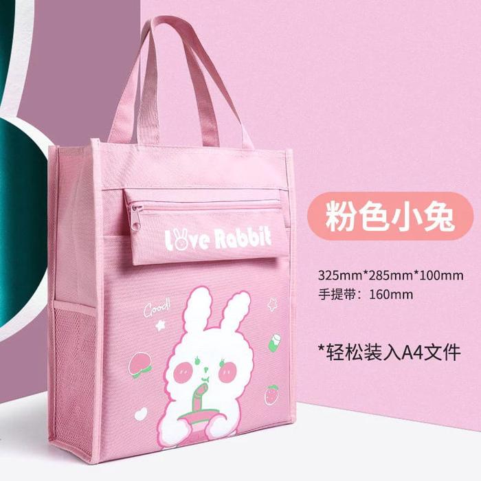 Gambar Tas les anak books Hand bag cute map a4 stationary organizer tas - Pink L Rabbit dari Lilbil Toys 2 undefined Tokopedia