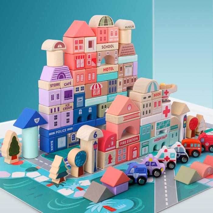Gambar Yelloo!! 180Pc City Puzzle Balok Kayu Mainan Edukasi Anak Montessori - 115 Pc Premium dari Yelloo Toys undefined Tokopedia