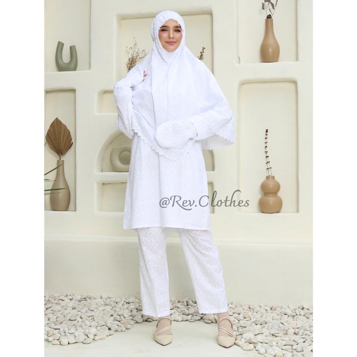 Gambar BUSANA MUSLIM SETELAN IHROM WANITA FULL BORDIR / SETELAN BAJU UMROH - Setelan Lengkap, M dari Rev muslim store undefined Tokopedia