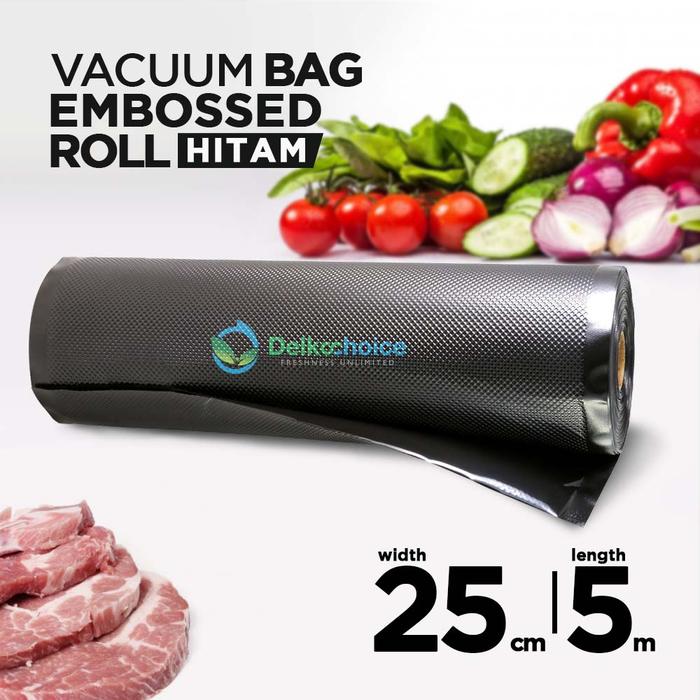 Gambar PLASTIK VACUUM ROLL EMBOSSED VAKUM EMBOS VACUM EMBOSS DELKOCHOICE 25X5 - HITAM., 25CM X 5M dari SIBUNGKUS undefined Tokopedia