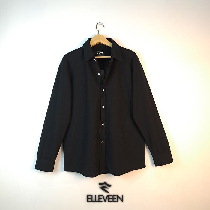 Gambar Kemeja Pria Lengan Panjang Elleveen Katun Hitam Polos Minimalis M-XL - Hitam, M dari ELLEVEEN undefined Tokopedia