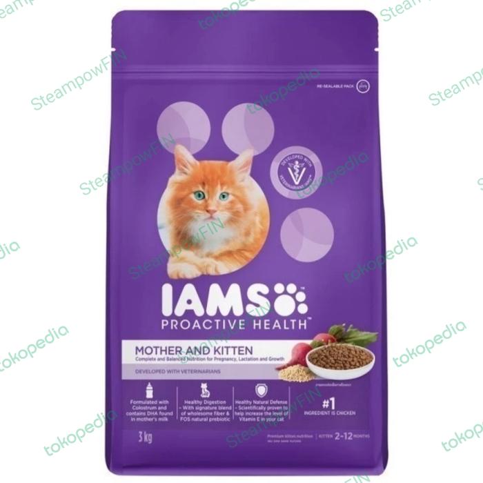 IAMS MAKANAN ANAK KUCING KITTEN PROACTIVE HEALTH FOOD CHICKEN 3KG 1KG 3kg  di Steampowfin Tokopedia