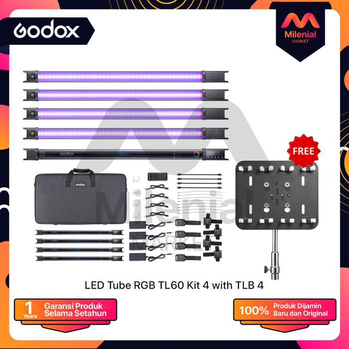 Gambar Godox TL60 Full-Color RGB Tube Light Four Light Kit / Godox TL60 - Paket TLB4 dari Milenialmarket undefined Tokopedia