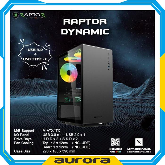 Gambar Raptor Dynamic With USB Type-C 3Fan RGB Black White Casing Gaming Case - Black dari AuroraComp undefined Tokopedia