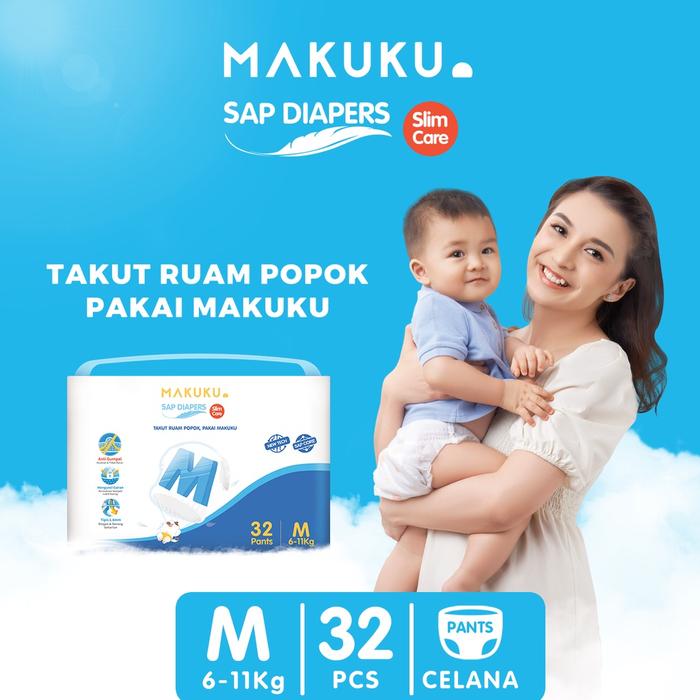 Gambar MAKUKU SAP Diapers Slim Care Pants M/XL Popok Bayi Tipis Extra Dry - M32 dari Yen's Baby & Kid Official Shop undefined Tokopedia