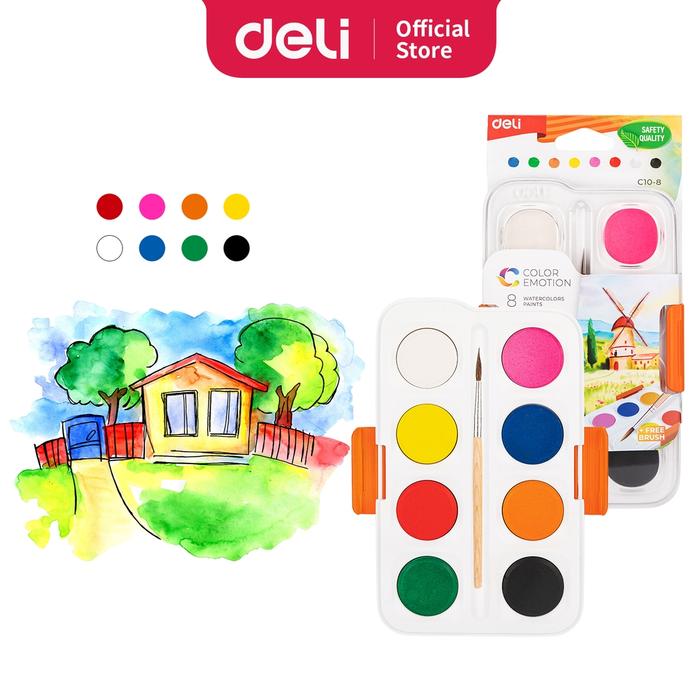 Gambar Deli Watercolor Paint / Cat Air Padat Kemasan + Kuas Stationery - 8 warna dari Zahrastationery undefined Tokopedia