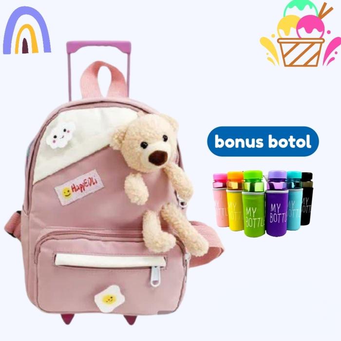 Gambar Tas Troli anak Boneka Sekolah TK PAUD bonus My Bottle - Merah Muda dari Gumoyshop undefined Tokopedia