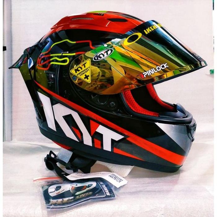 Gambar KYT HELM RC7#14 WHITE RED+VISOR IRIDIUM+SPOILER PAKET GANTENG Motorcycle - #15 SP BK V.GOL, M dari jodoh Helmet undefined Tokopedia
