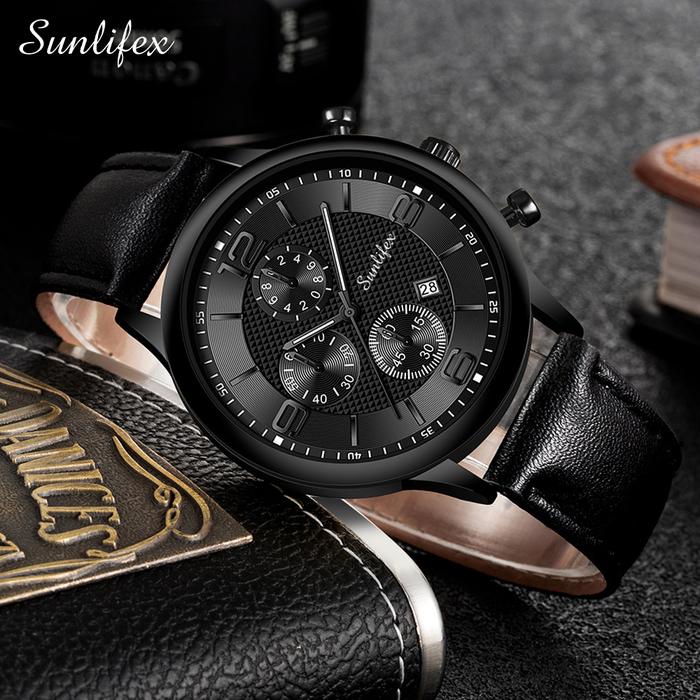 Gambar Sunlifex Jam Tangan Pria Kalender Kuarsa Bisnis Klasik Anti Air Jam - Hitam dari Rebirth Jam Tangan undefined Tokopedia