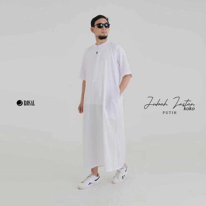 Gambar Jubah Gamis Pria Krah Koko Rosal Gamis Instan Jubah Jumbo Ikhwan Putih - Putih, XXXL dari moslemismestore undefined Tokopedia