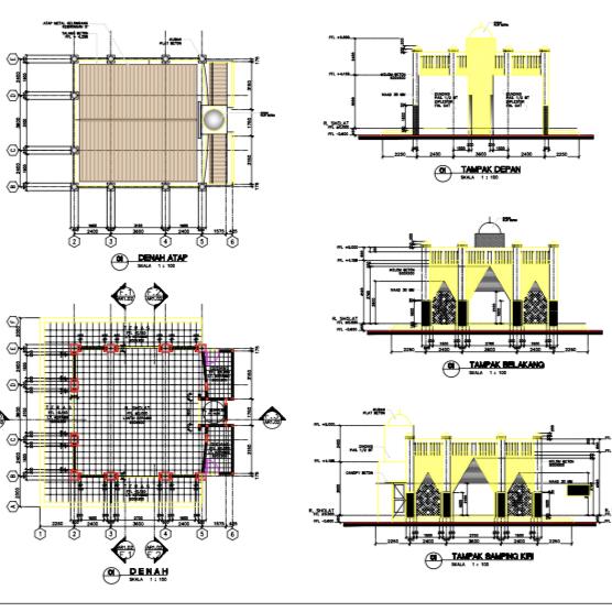 Jual Gambar Masjid 2 lantai Gambar kerja Arsitektur 2D, 3D, perhitungan