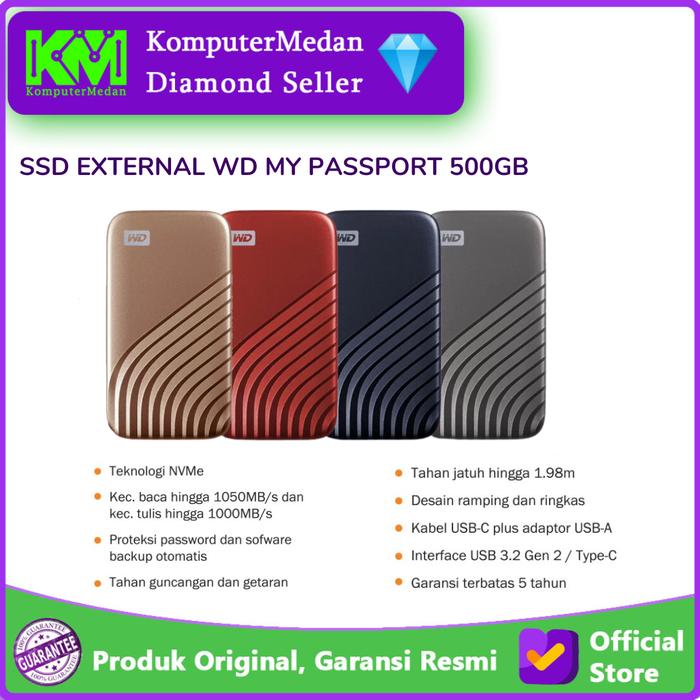 Gambar WD My Passport SSD 500GB - Portable Eksternal External SSD - BLUE dari KomputerMedan OS undefined Tokopedia