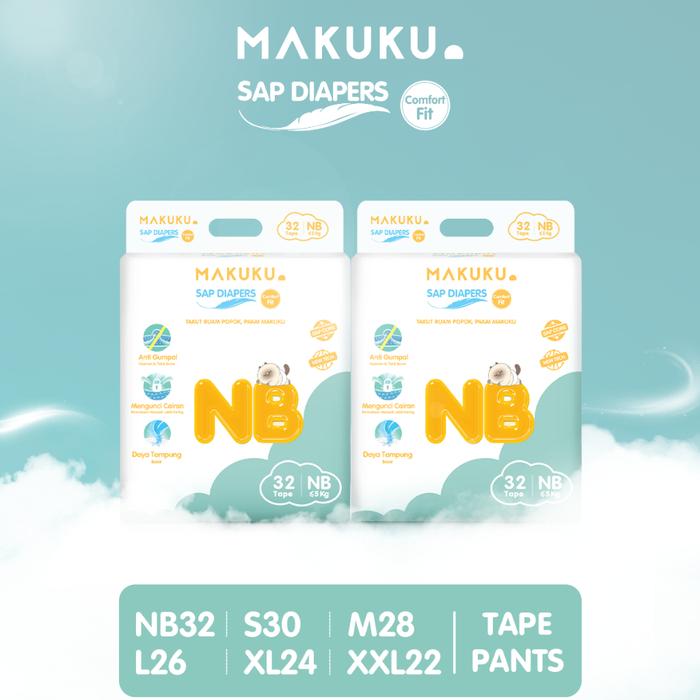 Gambar Makuku sap diaper comfort fit Tape 32NB dari Bobo_hippo undefined Tokopedia